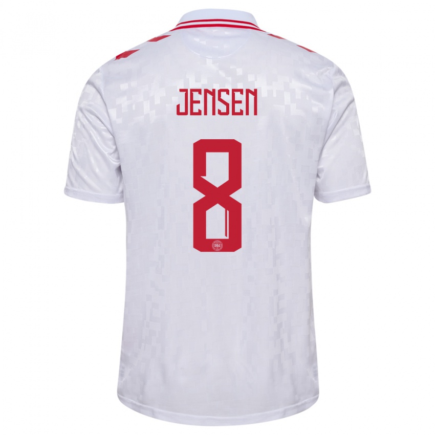 Kinderen Denemarken Tobias Lund Jensen #8 Wit Uitshirt Uittenue 24-26 T-Shirt