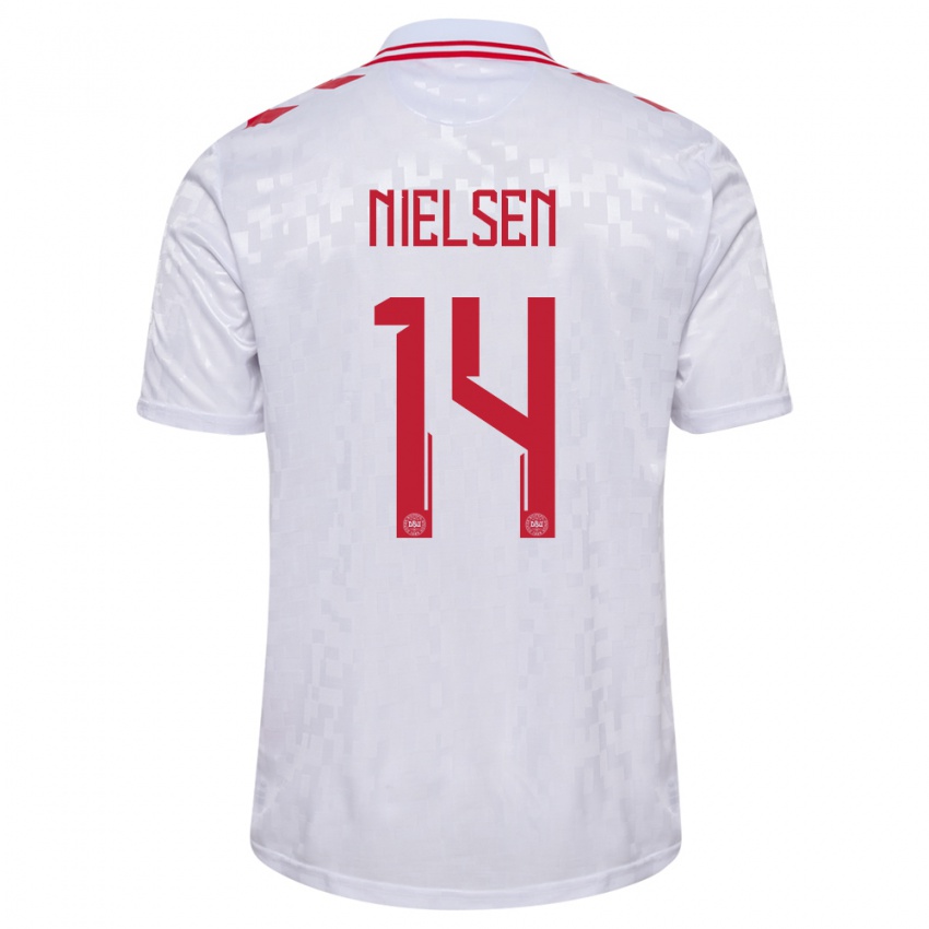 Kinderen Denemarken Julius Nielsen #14 Wit Uitshirt Uittenue 24-26 T-Shirt