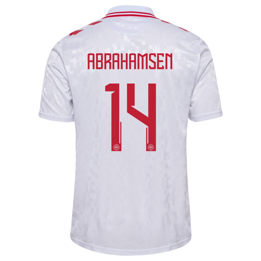 Kinderen Denemarken Mads Abrahamsen #14 Wit Uitshirt Uittenue 24-26 T-Shirt