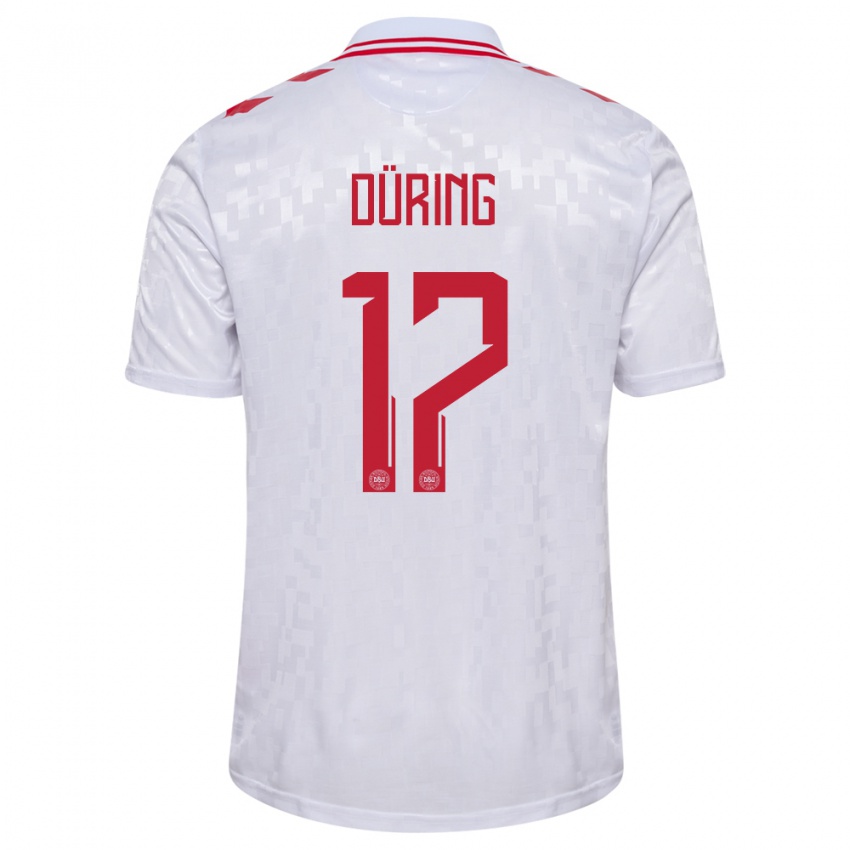 Kinderen Denemarken Rasmus Düring #17 Wit Uitshirt Uittenue 24-26 T-Shirt