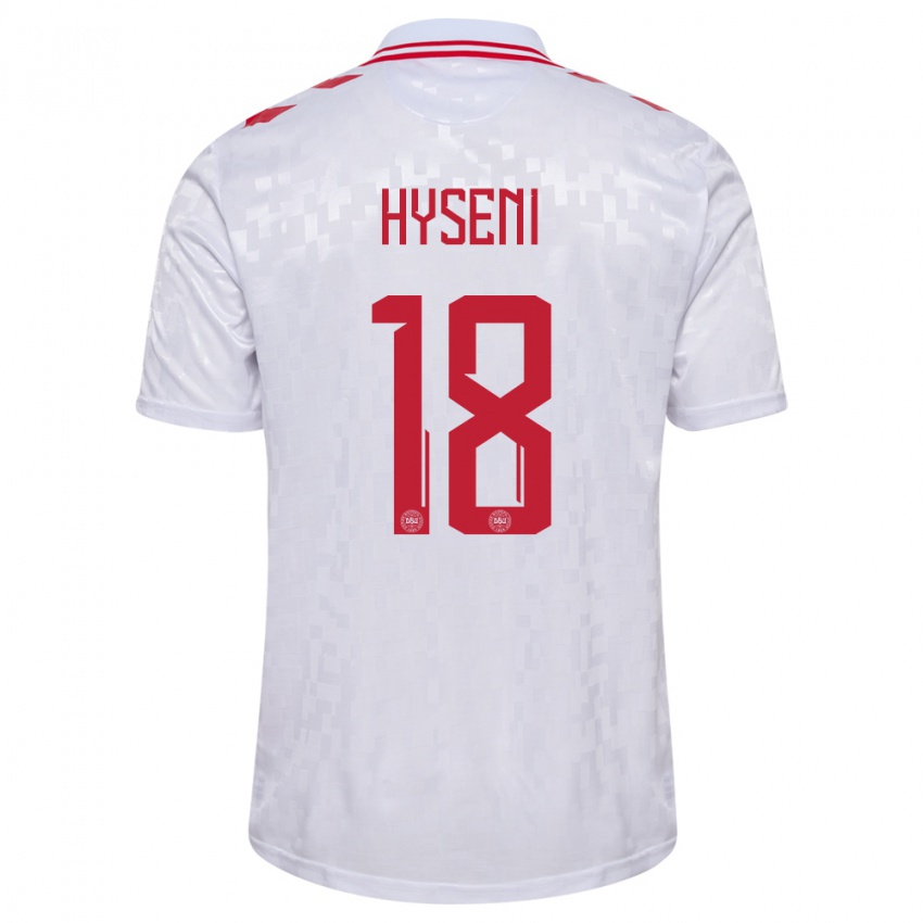 Kinderen Denemarken Olti Hyseni #18 Wit Uitshirt Uittenue 24-26 T-Shirt