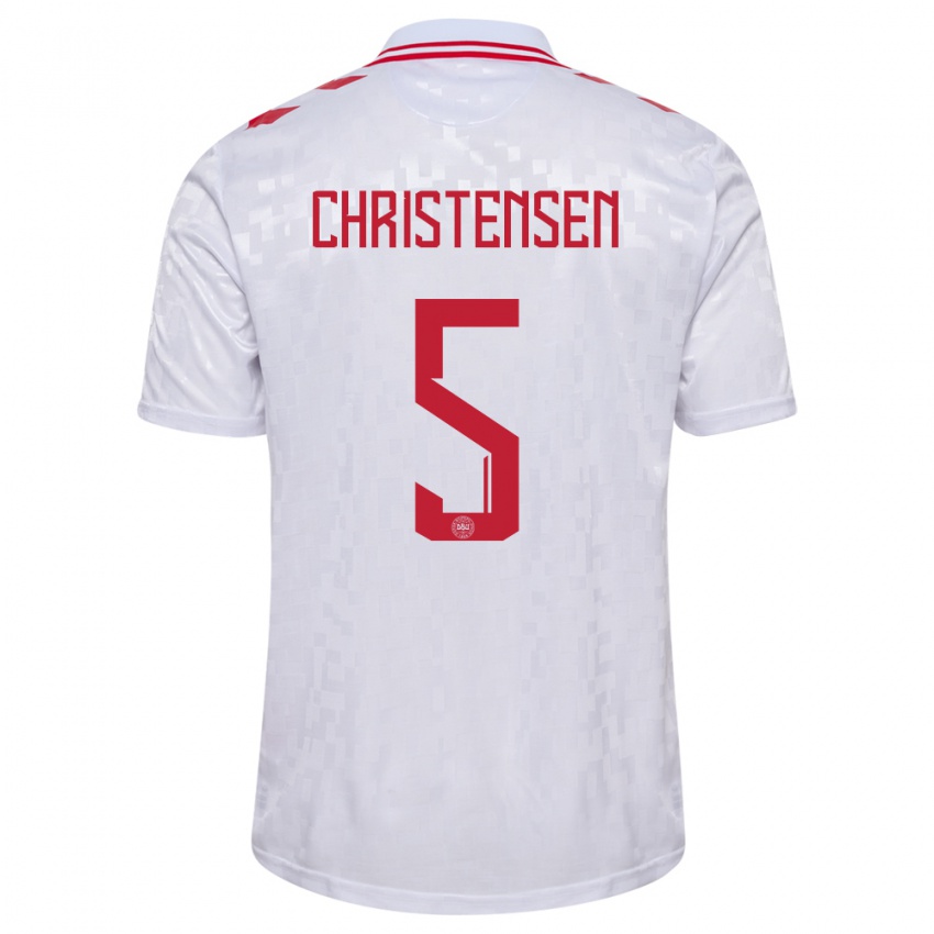 Kinderen Denemarken Aske Christensen #5 Wit Uitshirt Uittenue 24-26 T-Shirt