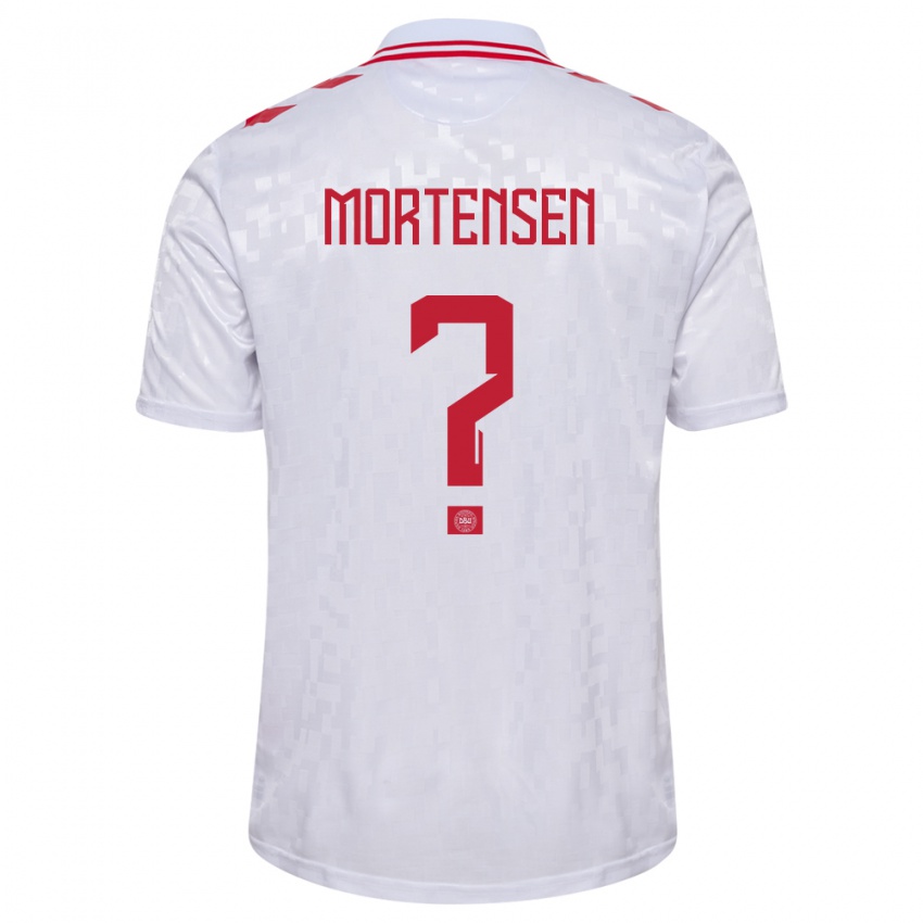 Kinderen Denemarken Malthe Mortensen #0 Wit Uitshirt Uittenue 24-26 T-Shirt