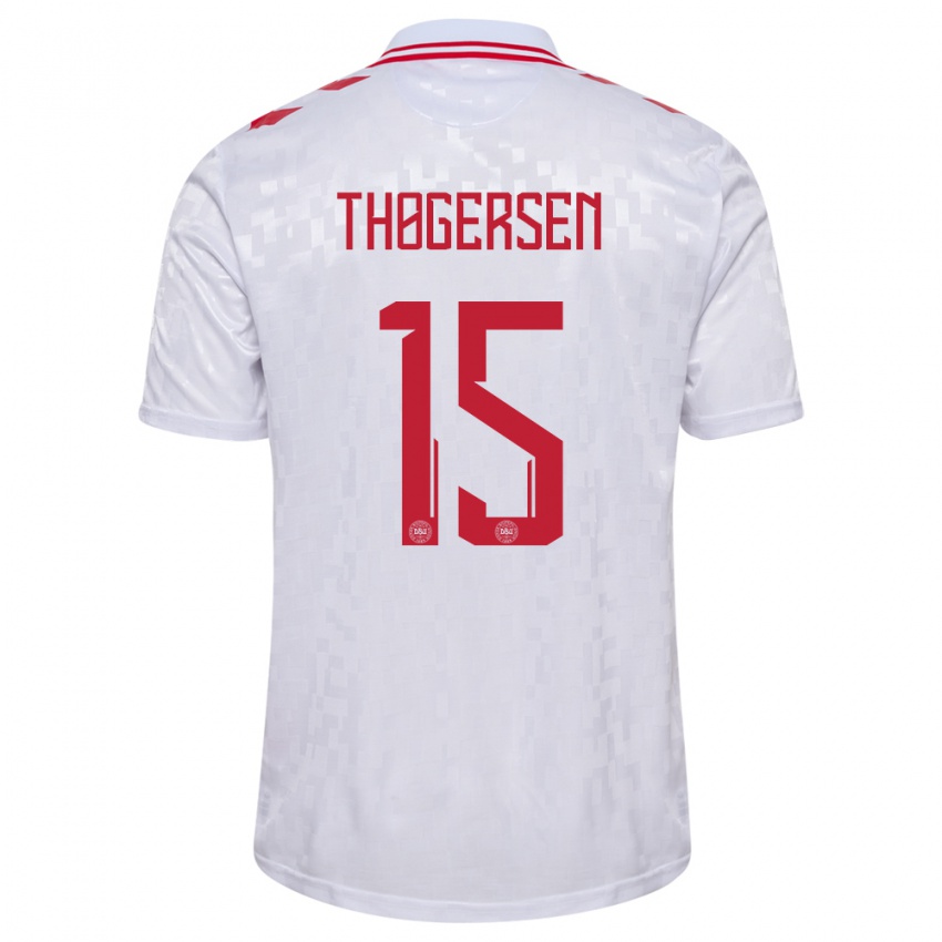 Kinderen Denemarken Frederikke Thøgersen #15 Wit Uitshirt Uittenue 24-26 T-Shirt