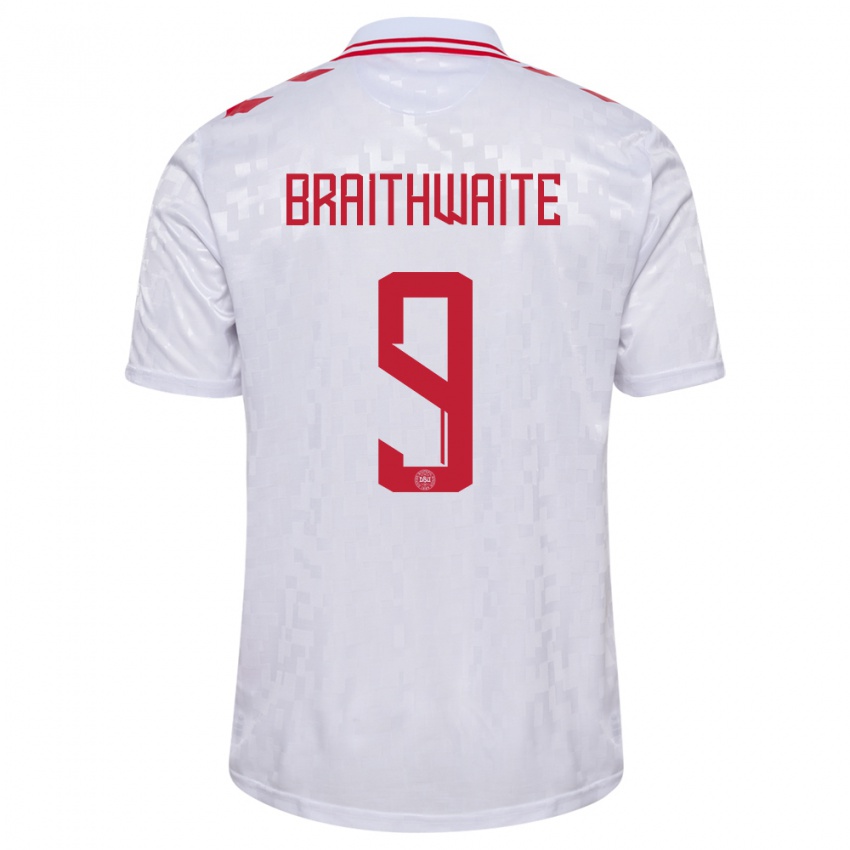 Kinderen Denemarken Martin Braithwaite #9 Wit Uitshirt Uittenue 24-26 T-Shirt