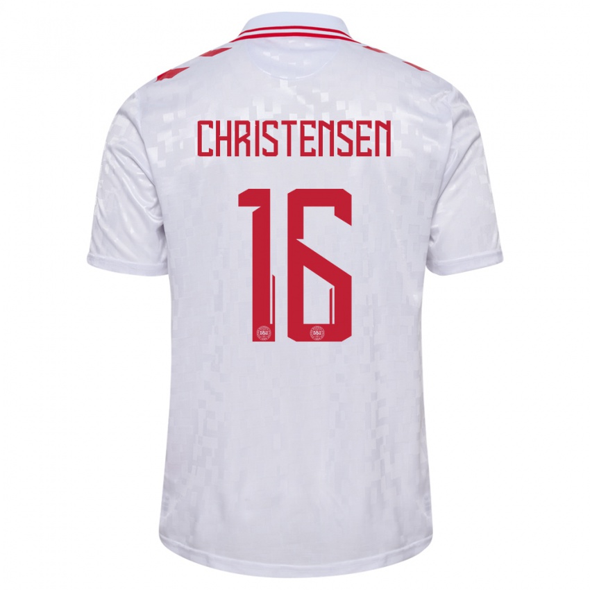 Kinderen Denemarken Oliver Christensen #16 Wit Uitshirt Uittenue 24-26 T-Shirt