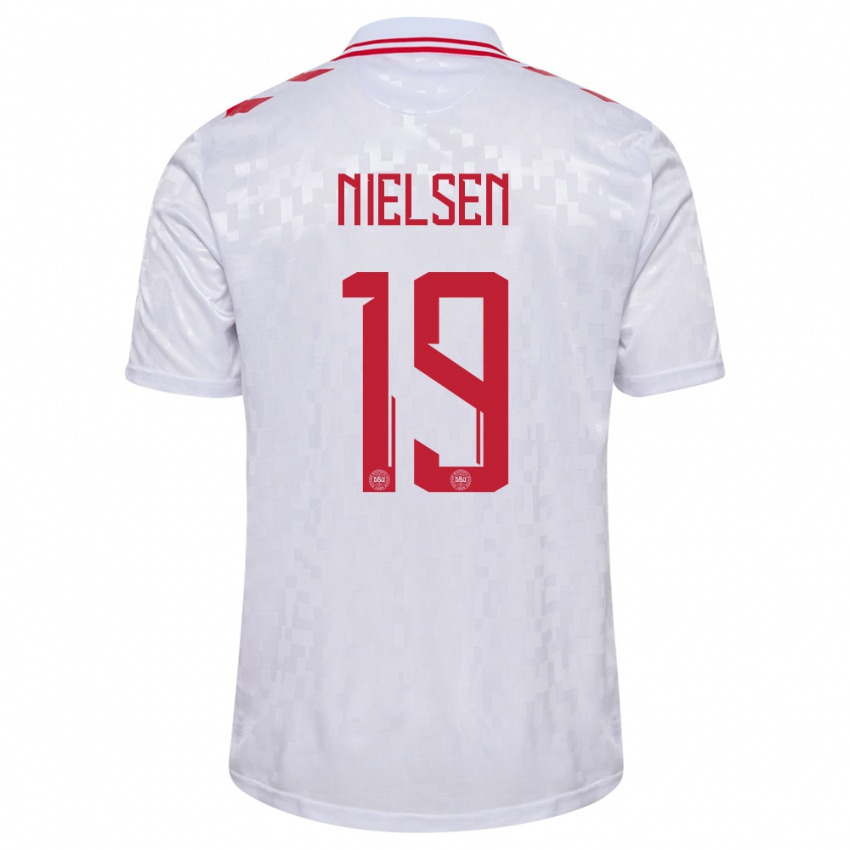 Kinderen Denemarken Casper Nielsen #19 Wit Uitshirt Uittenue 24-26 T-Shirt