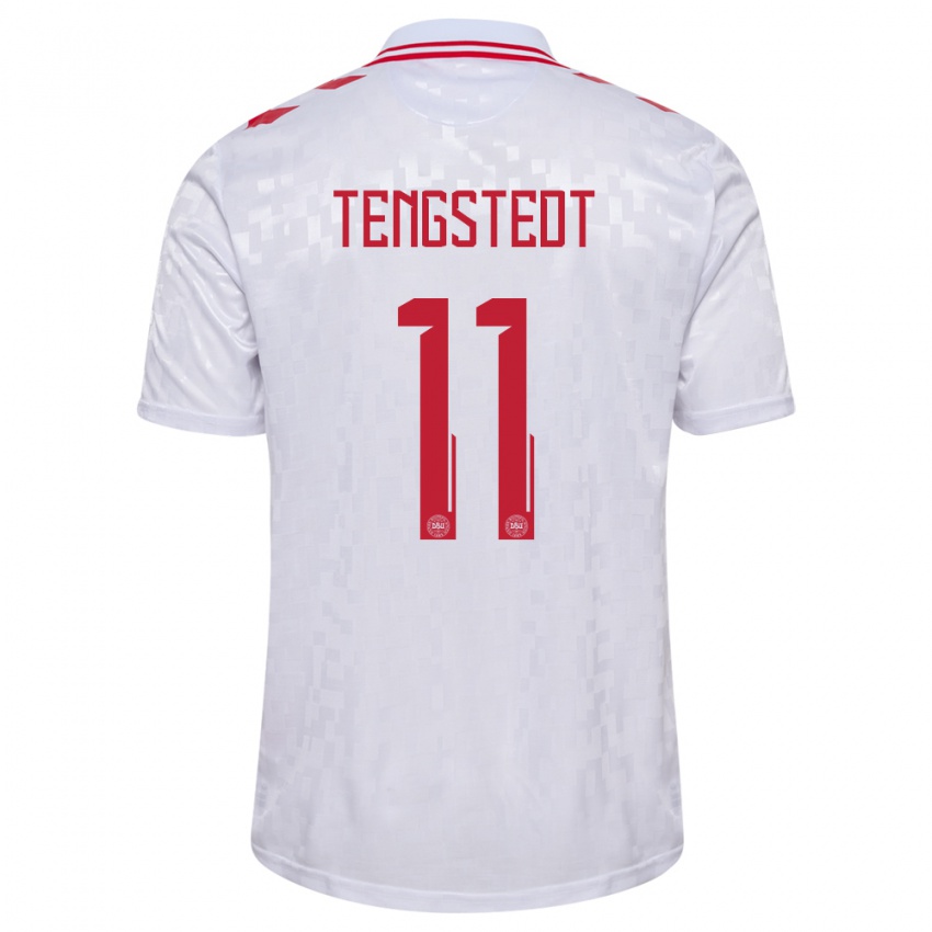 Kinderen Denemarken Casper Tengstedt #11 Wit Uitshirt Uittenue 24-26 T-Shirt