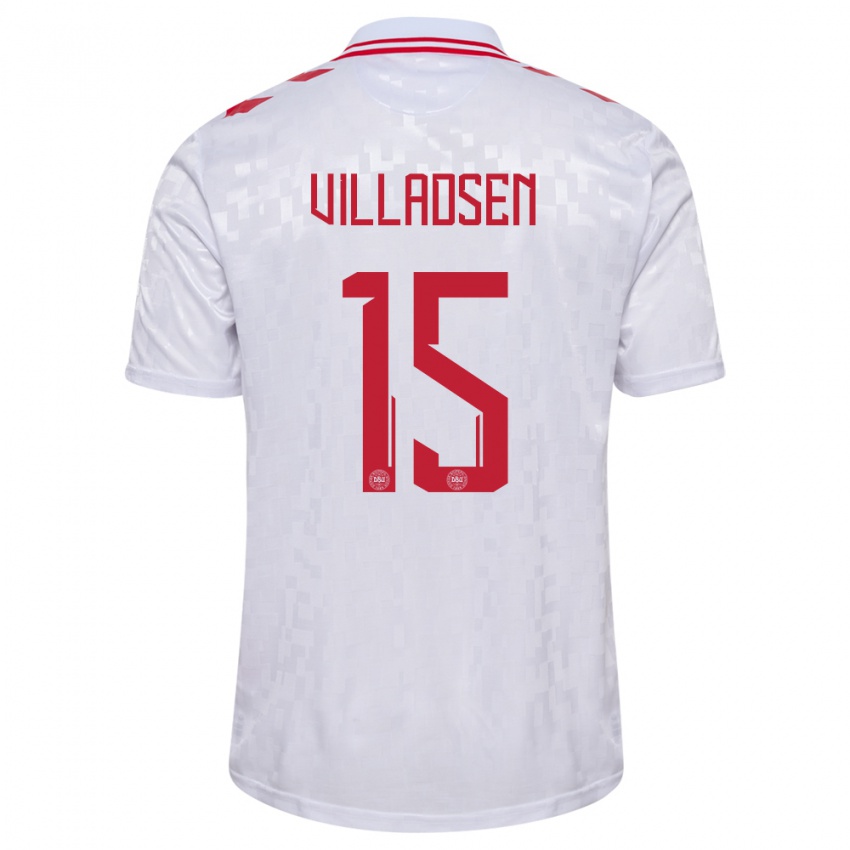 Kinderen Denemarken Oliver Villadsen #15 Wit Uitshirt Uittenue 24-26 T-Shirt