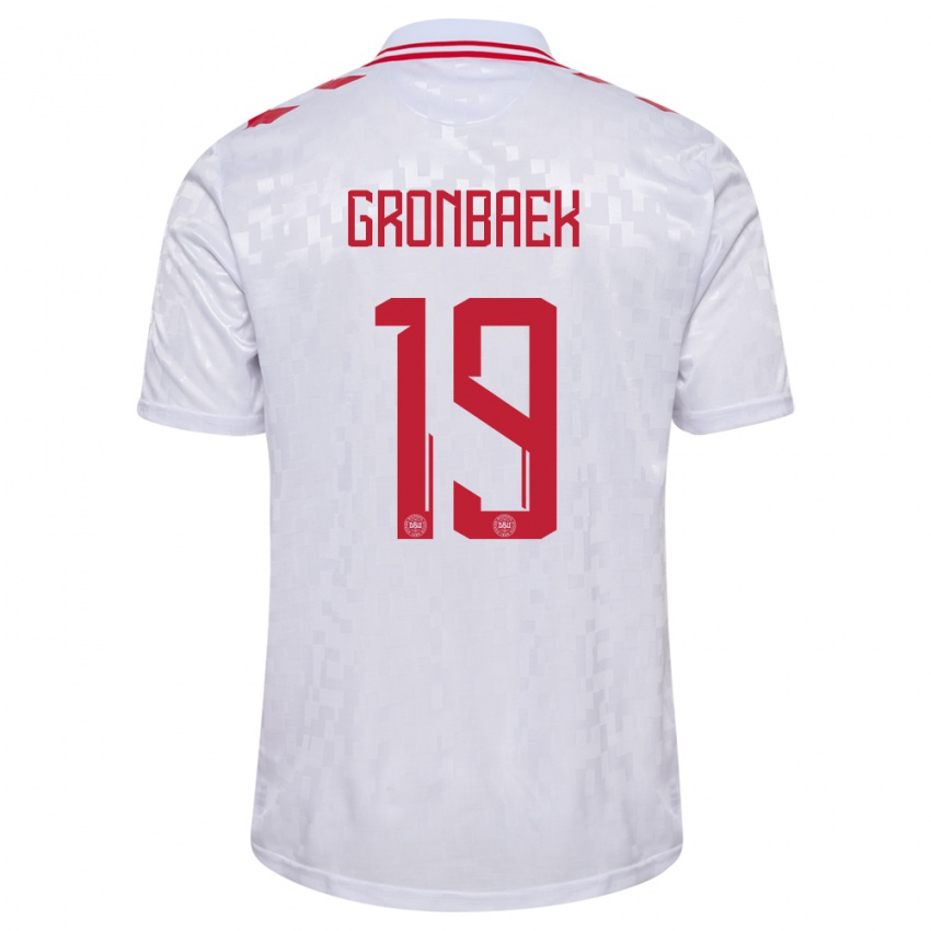 Kinderen Denemarken Albert Gronbaek #19 Wit Uitshirt Uittenue 24-26 T-Shirt