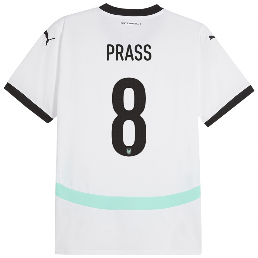 Kinderen Oostenrijk Alexander Prass #8 Wit Uitshirt Uittenue 24-26 T-Shirt