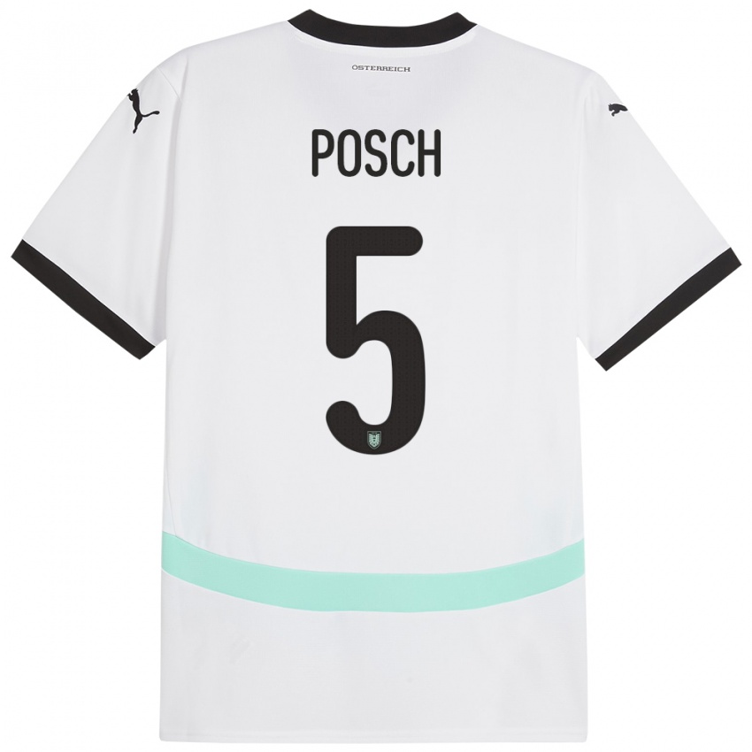 Kinderen Oostenrijk Stefan Posch #5 Wit Uitshirt Uittenue 24-26 T-Shirt