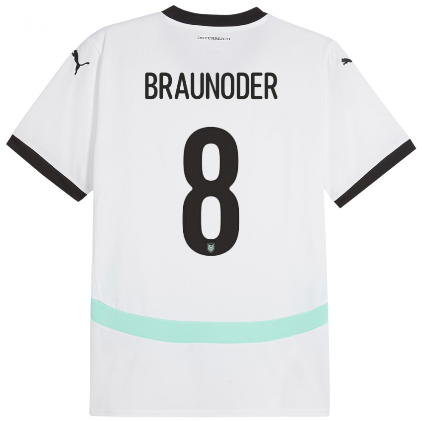 Kinderen Oostenrijk Matthias Braunöder #8 Wit Uitshirt Uittenue 24-26 T-Shirt