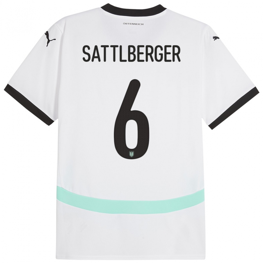 Kinderen Oostenrijk Nikolas Sattlberger #6 Wit Uitshirt Uittenue 24-26 T-Shirt