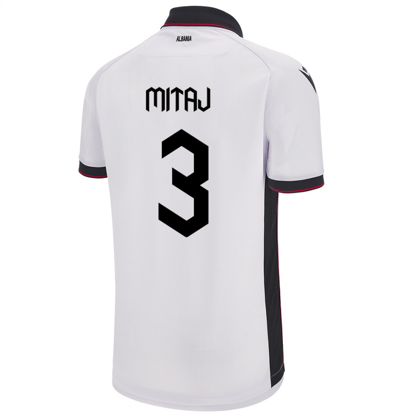 Kinderen Albanië Mario Mitaj #3 Wit Uitshirt Uittenue 24-26 T-Shirt