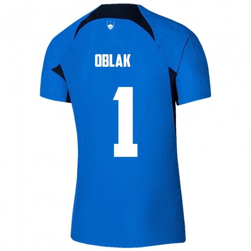 Kinderen Slovenië Jan Oblak #1 Blauw Uitshirt Uittenue 24-26 T-Shirt