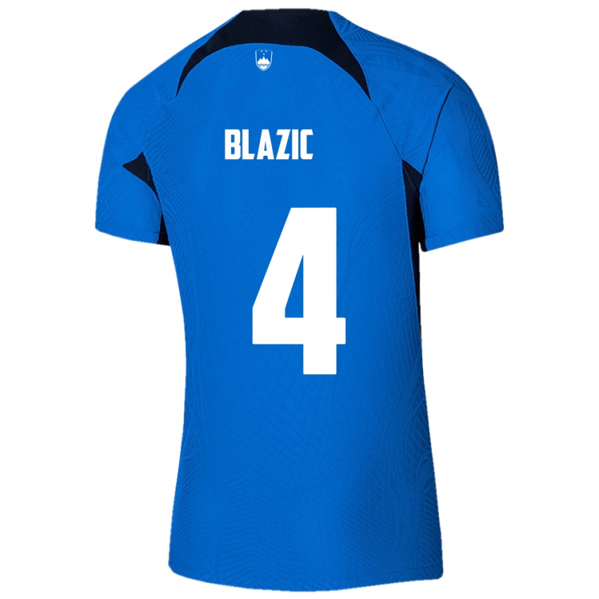 Kinderen Slovenië Miha Blazic #4 Blauw Uitshirt Uittenue 24-26 T-Shirt