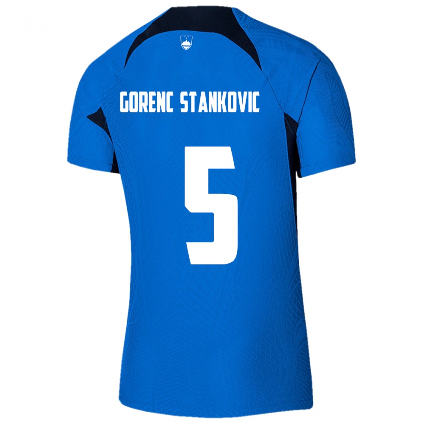 Kinderen Slovenië Jon Gorenc Stankovic #5 Blauw Uitshirt Uittenue 24-26 T-Shirt