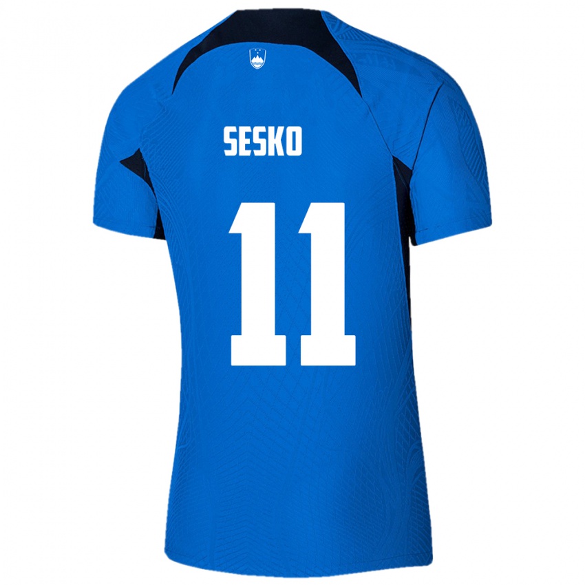 Kinderen Slovenië Benjamin Sesko #11 Blauw Uitshirt Uittenue 24-26 T-Shirt