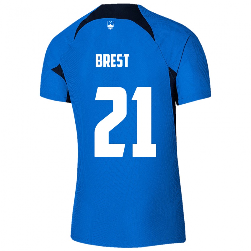 Kinderen Slovenië Marko Brest #21 Blauw Uitshirt Uittenue 24-26 T-Shirt