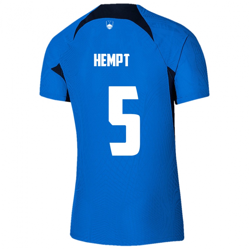 Kinderen Slovenië Lukas Hempt #5 Blauw Uitshirt Uittenue 24-26 T-Shirt