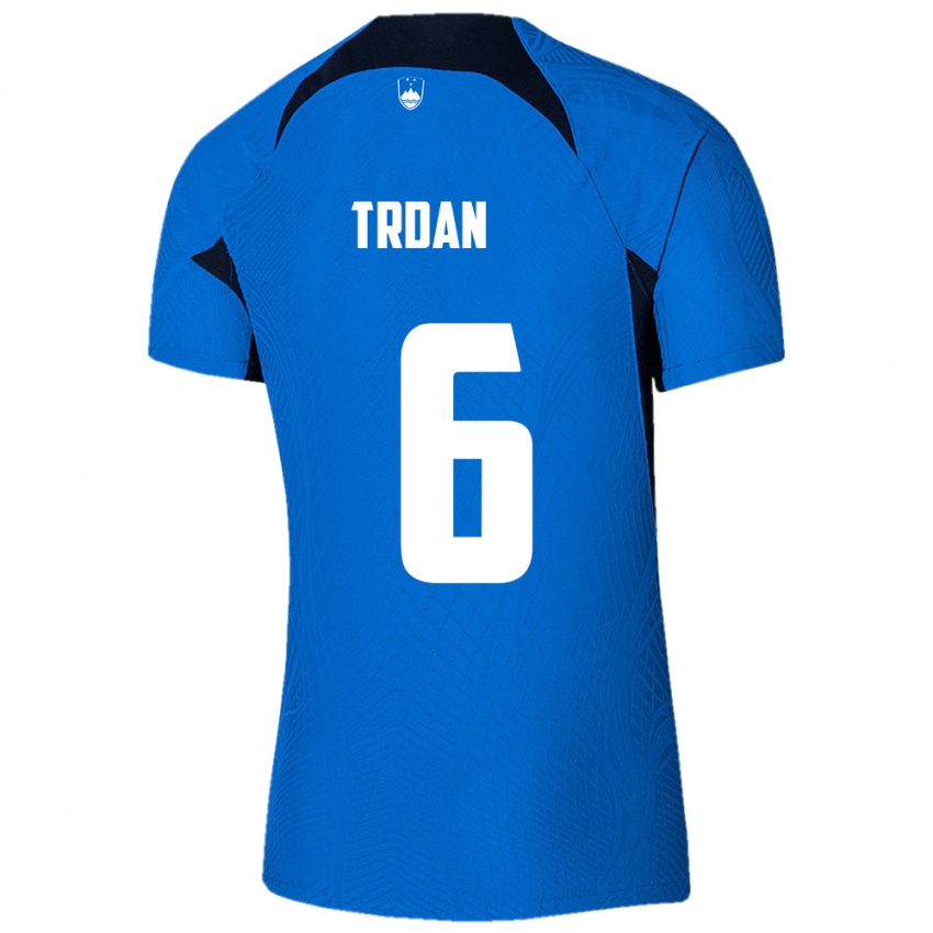 Kinderen Slovenië Miha Trdan #6 Blauw Uitshirt Uittenue 24-26 T-Shirt