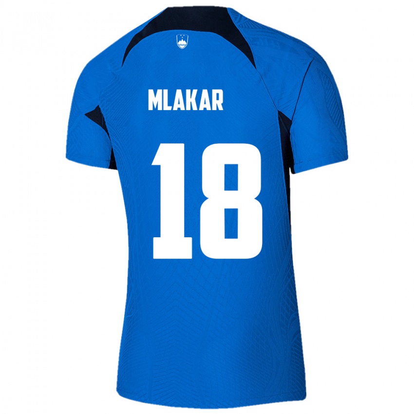 Kinderen Slovenië Luka Mlakar #18 Blauw Uitshirt Uittenue 24-26 T-Shirt