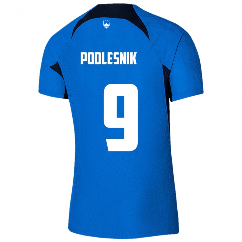 Kinderen Slovenië Nik Podlesnik #9 Blauw Uitshirt Uittenue 24-26 T-Shirt