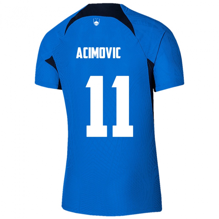 Kinderen Slovenië Mateo Acimovic #11 Blauw Uitshirt Uittenue 24-26 T-Shirt