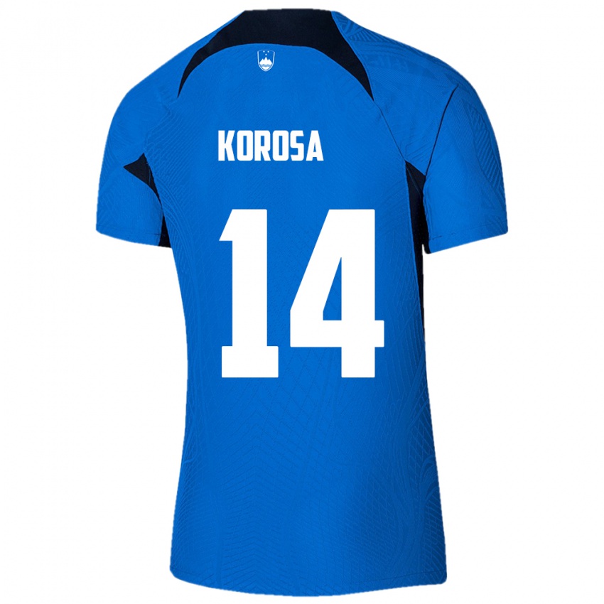 Kinderen Slovenië Anej Koroša #14 Blauw Uitshirt Uittenue 24-26 T-Shirt