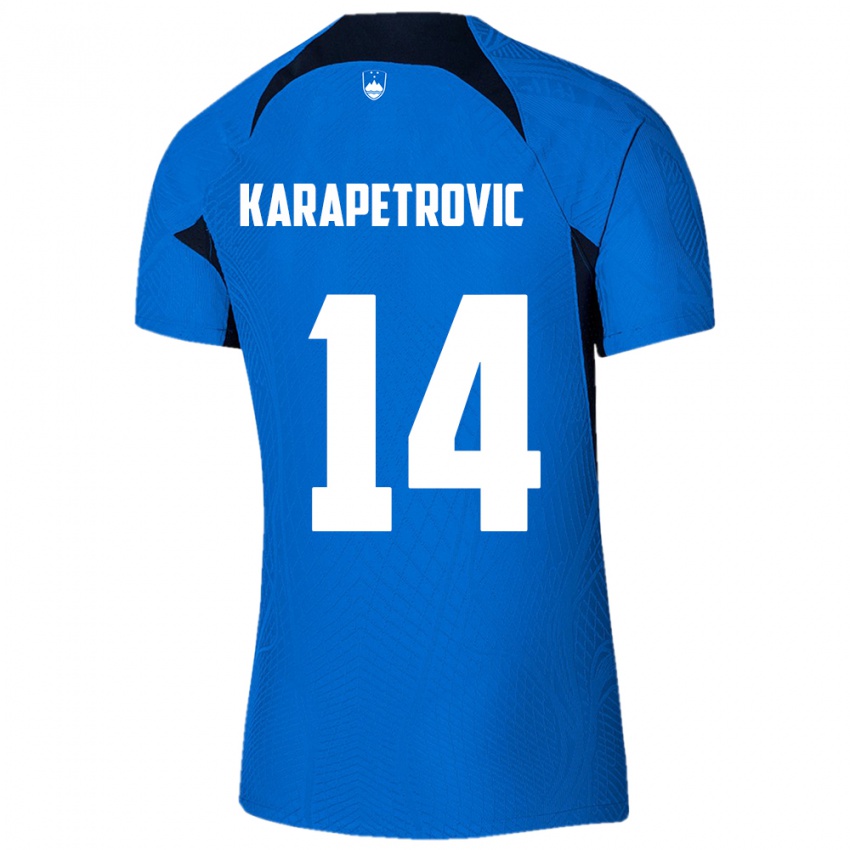 Kinderen Slovenië Luka Karapetrovic #14 Blauw Uitshirt Uittenue 24-26 T-Shirt