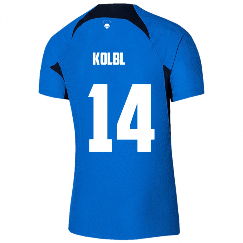 Kinderen Slovenië Špela Kolbl #14 Blauw Uitshirt Uittenue 24-26 T-Shirt