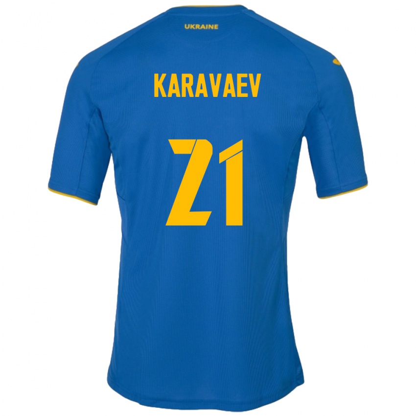 Kinderen Oekraïne Oleksandr Karavaev #21 Blauw Uitshirt Uittenue 24-26 T-Shirt