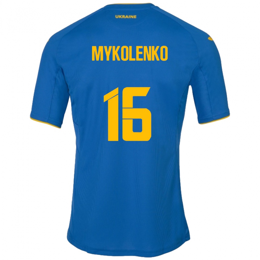 Kinderen Oekraïne Vitaliy Mykolenko #16 Blauw Uitshirt Uittenue 24-26 T-Shirt