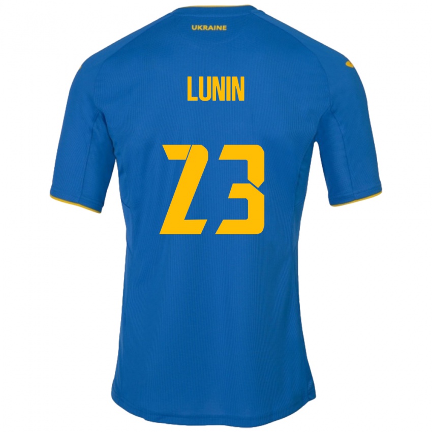 Kinderen Oekraïne Andriy Lunin #23 Blauw Uitshirt Uittenue 24-26 T-Shirt