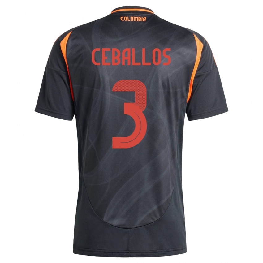 Kinderen Colombia Brayan Ceballos #3 Zwart Uitshirt Uittenue 24-26 T-Shirt