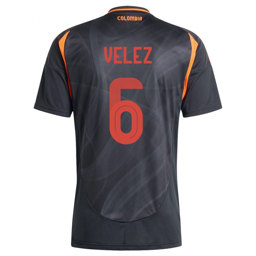 Kinderen Colombia Jhon Vélez #6 Zwart Uitshirt Uittenue 24-26 T-Shirt