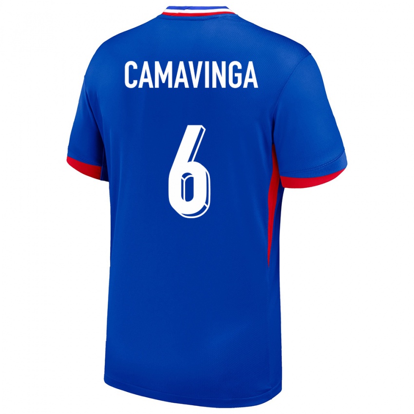 Heren Frankrijk Eduardo Camavinga #6 Blauw Thuisshirt Thuistenue 24-26 T-Shirt
