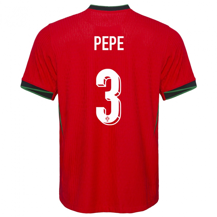 Heren Portugal Pepe #3 Rood Thuisshirt Thuistenue 24-26 T-Shirt