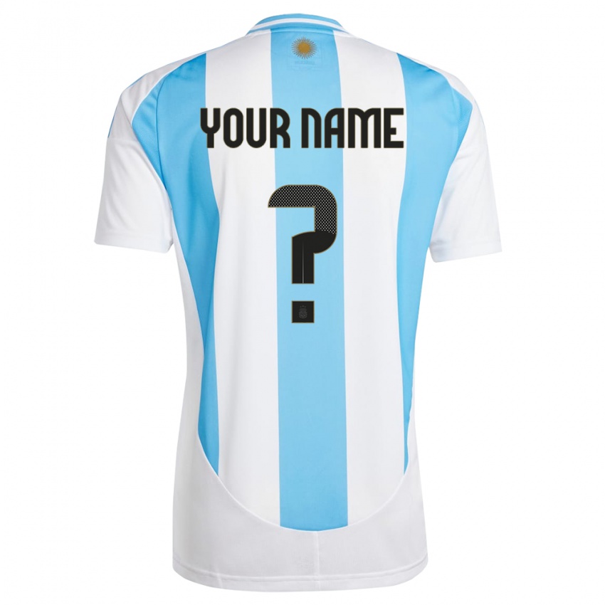 Heren Argentinië Uw Naam #0 Wit Blauw Thuisshirt Thuistenue 24-26 T-Shirt