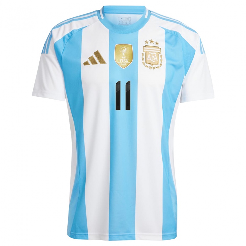 Heren Argentinië Angel Di Maria #11 Wit Blauw Thuisshirt Thuistenue 24-26 T-Shirt