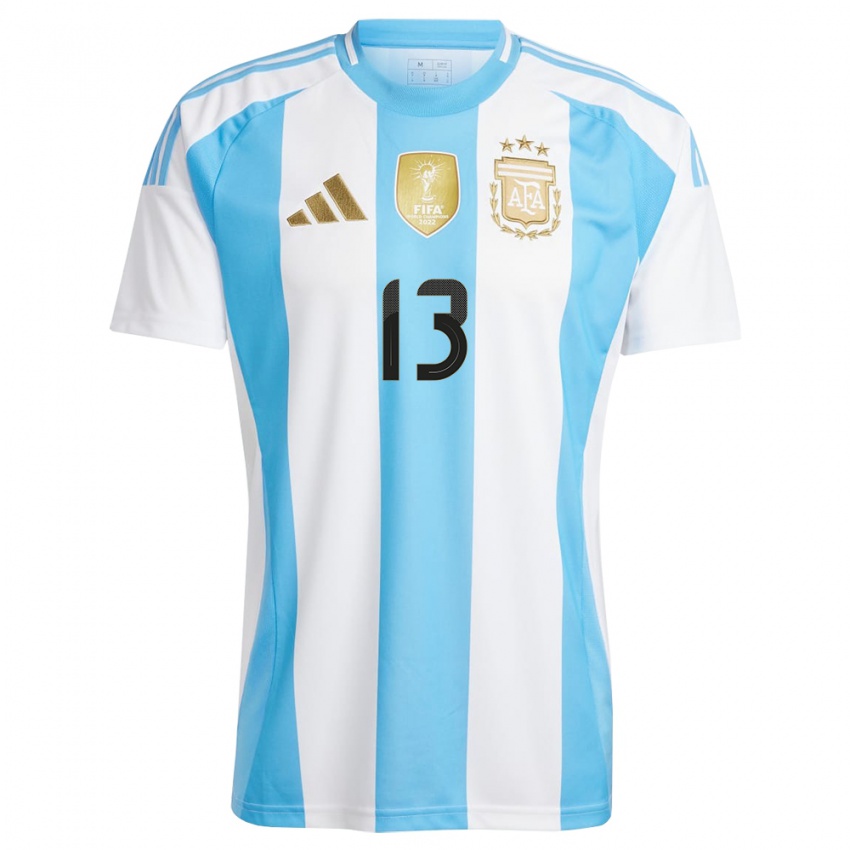 Heren Argentinië Cristian Romero #13 Wit Blauw Thuisshirt Thuistenue 24-26 T-Shirt