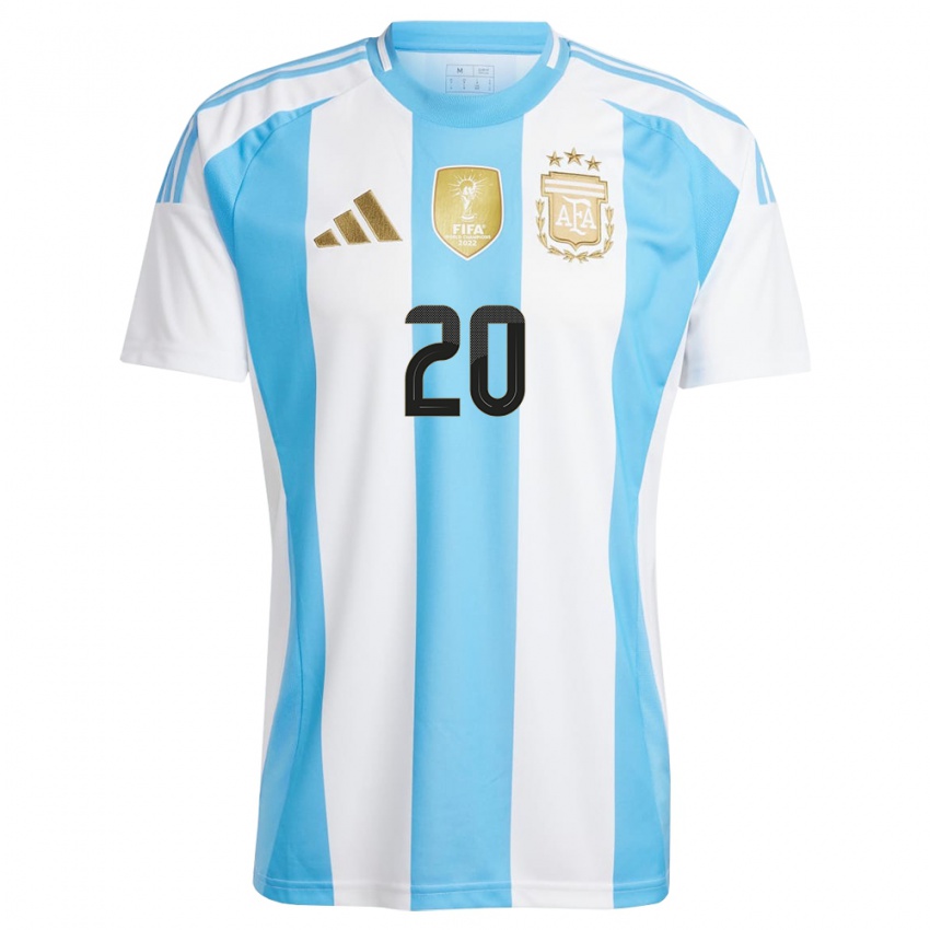 Heren Argentinië Thiago Almada #20 Wit Blauw Thuisshirt Thuistenue 24-26 T-Shirt