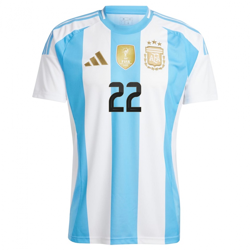 Heren Argentinië Lautaro Martinez #22 Wit Blauw Thuisshirt Thuistenue 24-26 T-Shirt