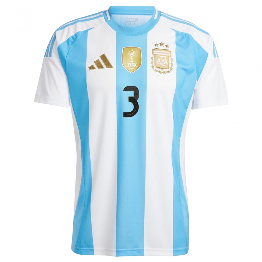 Heren Argentinië Nicolas Tagliafico #3 Wit Blauw Thuisshirt Thuistenue 24-26 T-Shirt