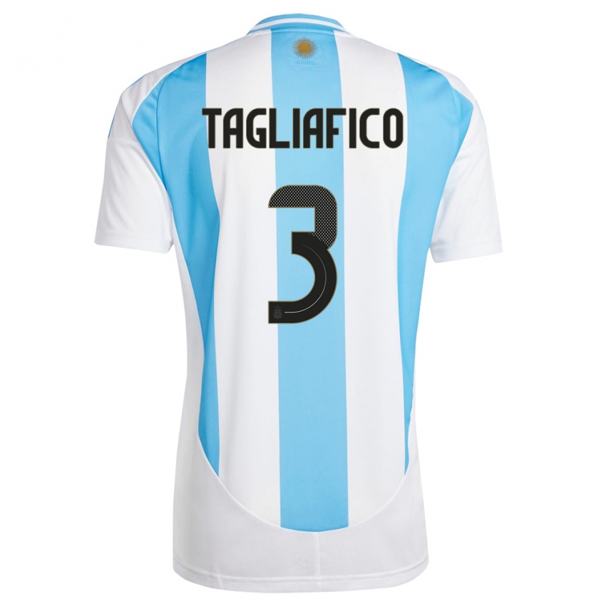 Heren Argentinië Nicolas Tagliafico #3 Wit Blauw Thuisshirt Thuistenue 24-26 T-Shirt