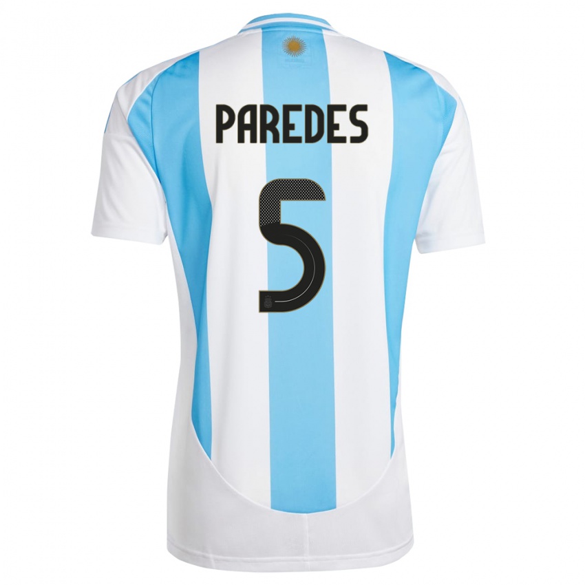 Heren Argentinië Leandro Paredes #5 Wit Blauw Thuisshirt Thuistenue 24-26 T-Shirt