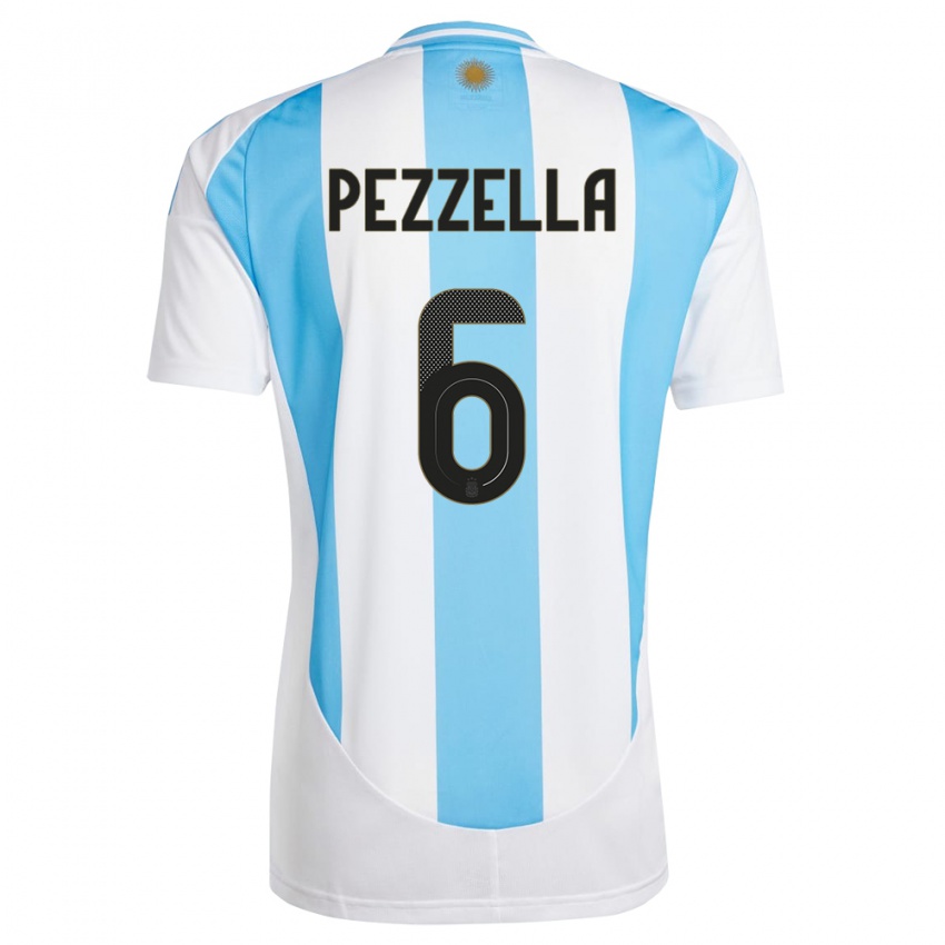 Heren Argentinië German Pezzella #6 Wit Blauw Thuisshirt Thuistenue 24-26 T-Shirt