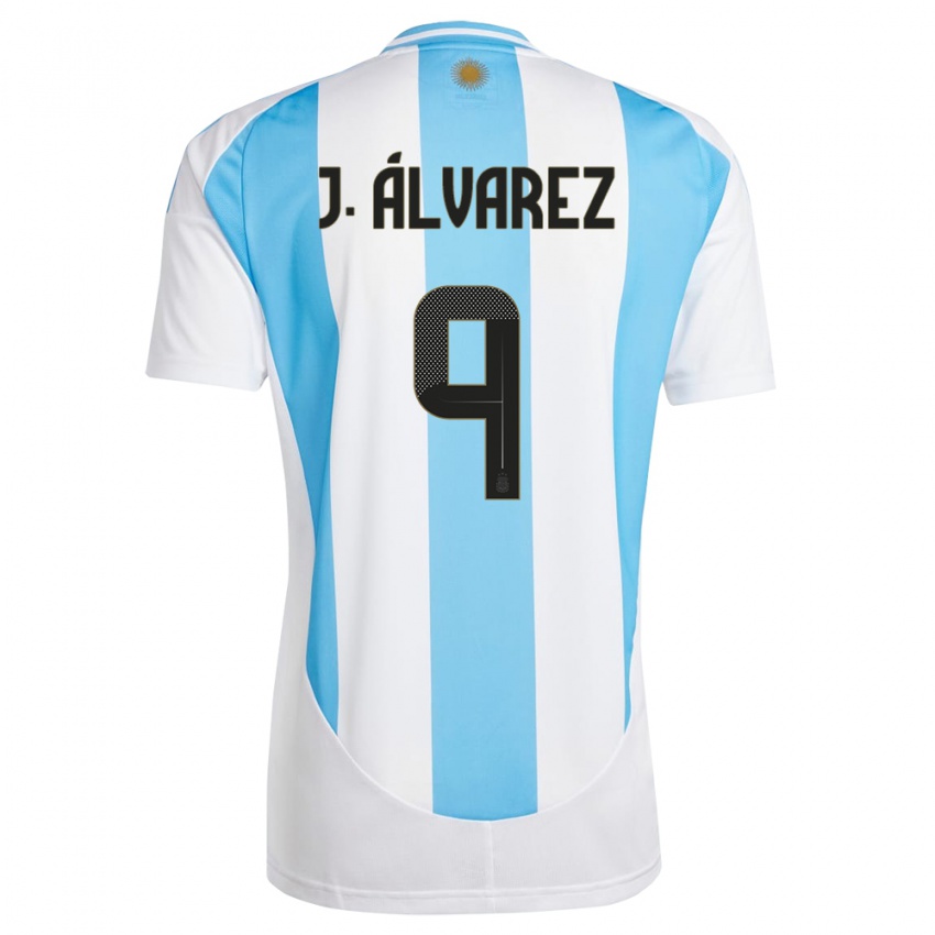 Heren Argentinië Julian Alvarez #9 Wit Blauw Thuisshirt Thuistenue 24-26 T-Shirt
