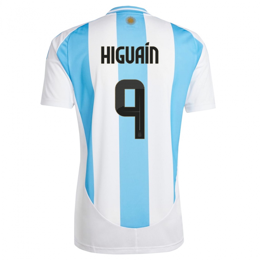 Heren Argentinië Gonzalo Higuain #9 Wit Blauw Thuisshirt Thuistenue 24-26 T-Shirt